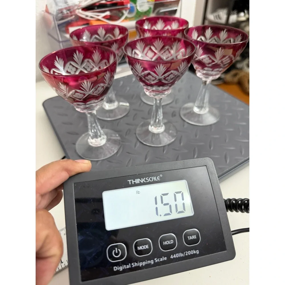 Vintage Cranberry Cut to Clear Crystal Cordial Glasses Set of 5 Ruby Red Floral